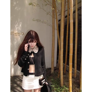 CHICYOU「25b 乖乖女」小香可拆卸白领子绵羊毛风针织开衫