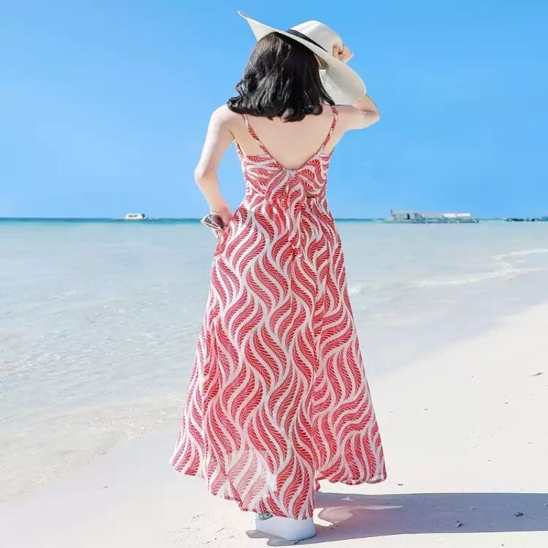 露背沙滩裙海边度假仙女雪纺吊带连衣裙夏季新品泰国马尔代夫长裙