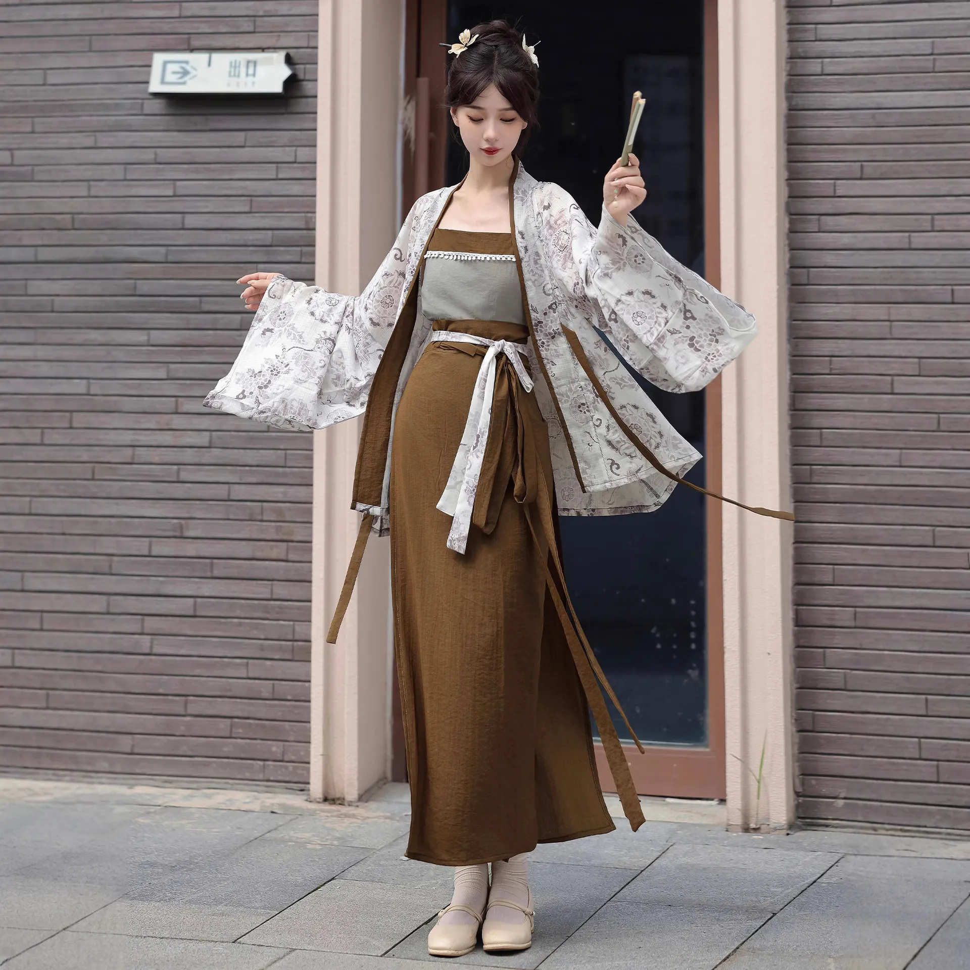 原创汉服女宋制对襟飞机袖松紧口袋长裤裙旋裙夏秋日常汉服