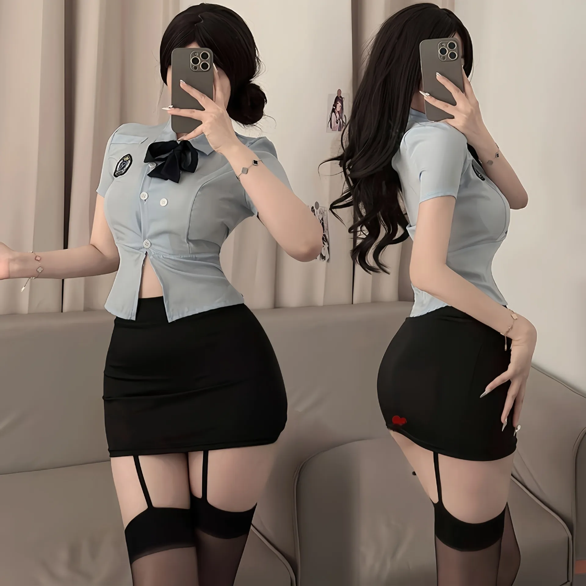2025暴妃新款春夏季女装显胸收腰上衣紧身包臀短裙可外穿JK套装女