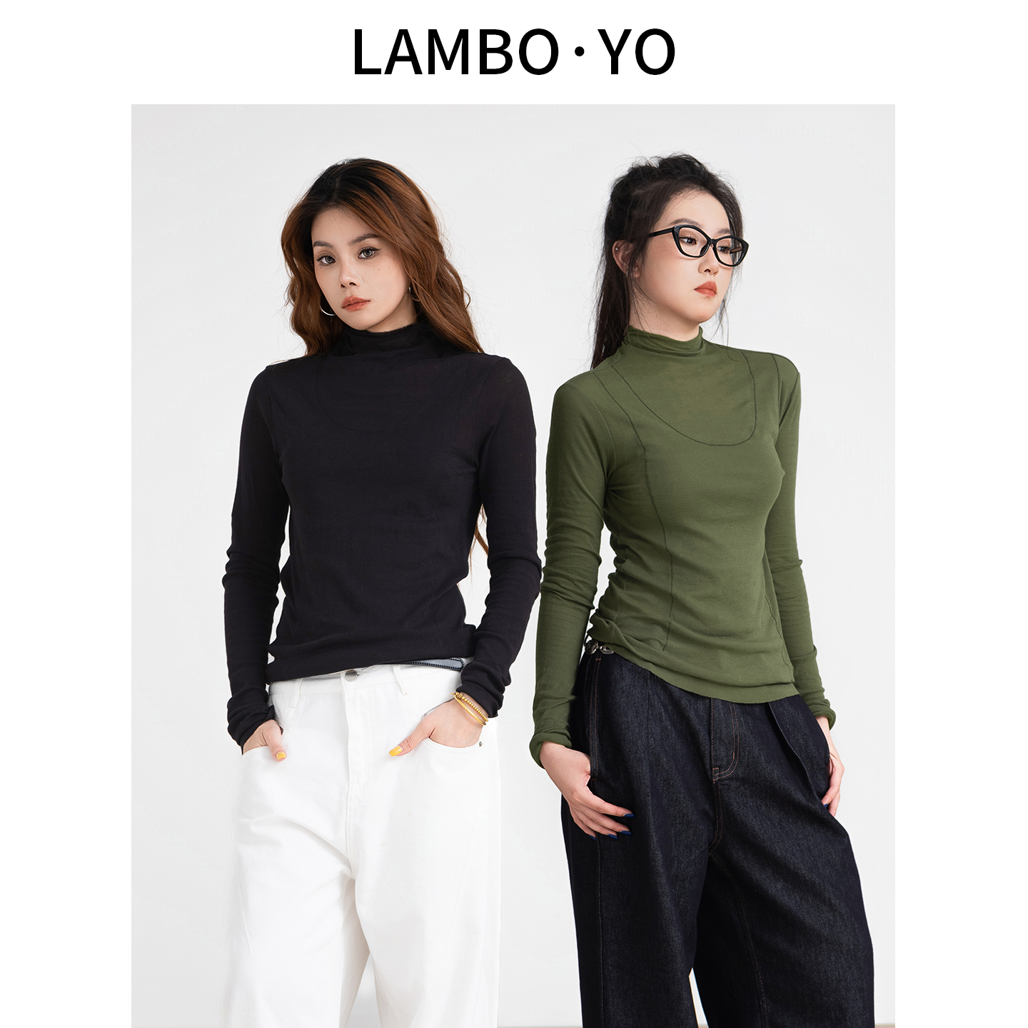 LAMBOYO简约半高领打底衫