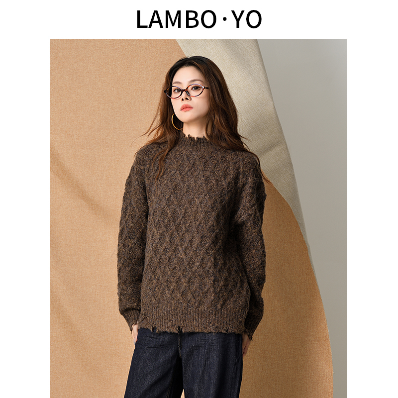 LAMBOYO圆领休闲宽松毛衣