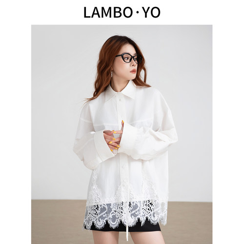 LAMBOYO蕾丝拼接精致衬衫