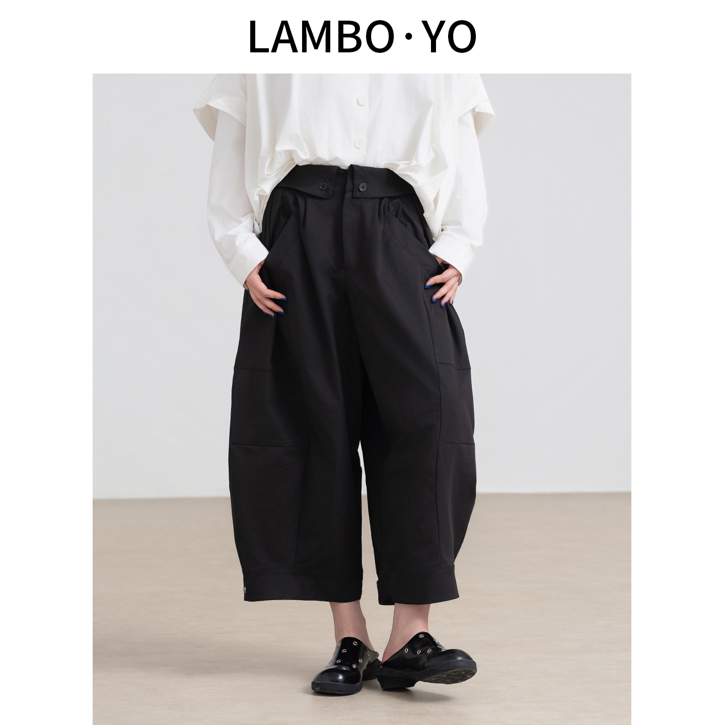 LAMBOYO双层腰茧型阔腿裤