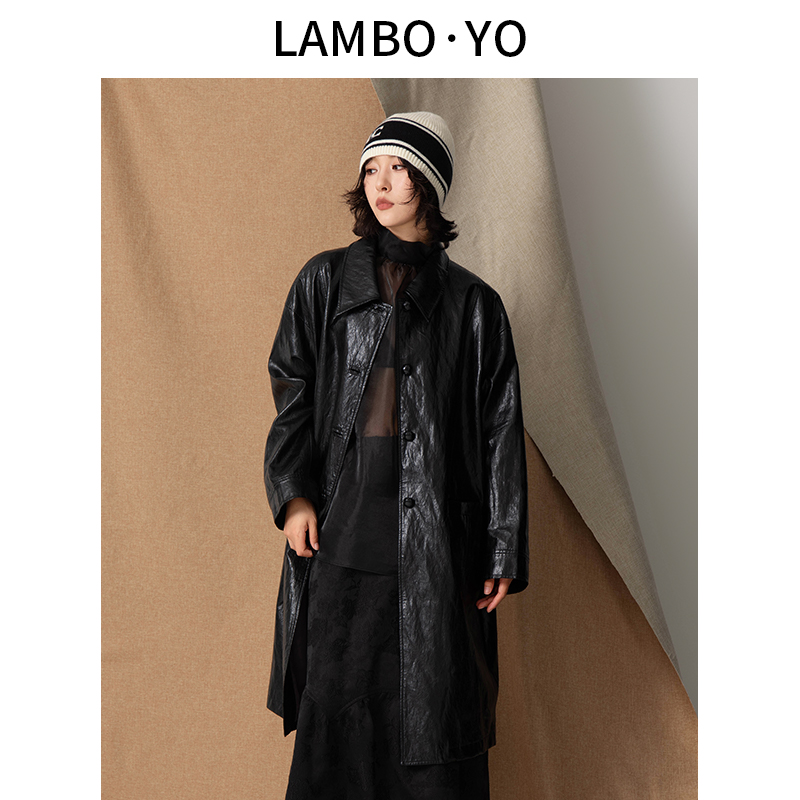 LAMBOYO长袖翻领长款风衣