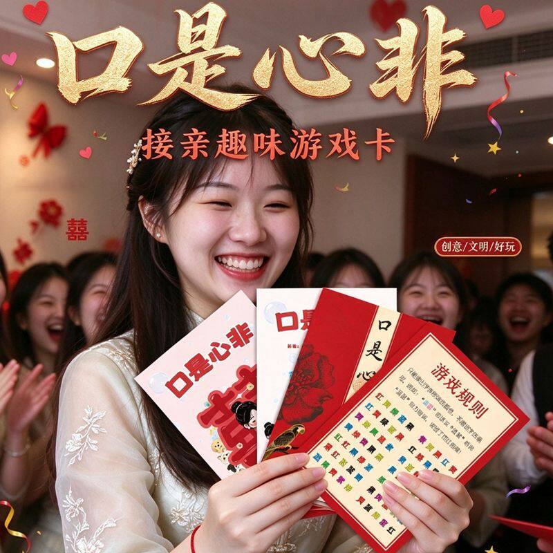 接亲口是心非游戏卡看字读颜色婚礼现场互动游戏创意堵门整蛊道具