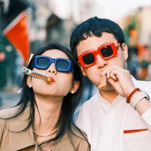 领证晨袍搞怪趣味可爱方形墨镜ins网红新娘眼镜伴娘姐妹眼镜儿童