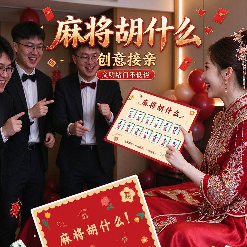 婚礼接亲小游戏麻将胡什么文明拦堵门结婚拍照新郎伴郎创意道具