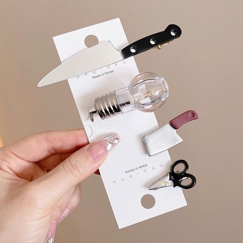 碎发鸭嘴夹创意趣味发卡女剪刀奇奇怪怪侧边发夹刀子会发光的灯泡