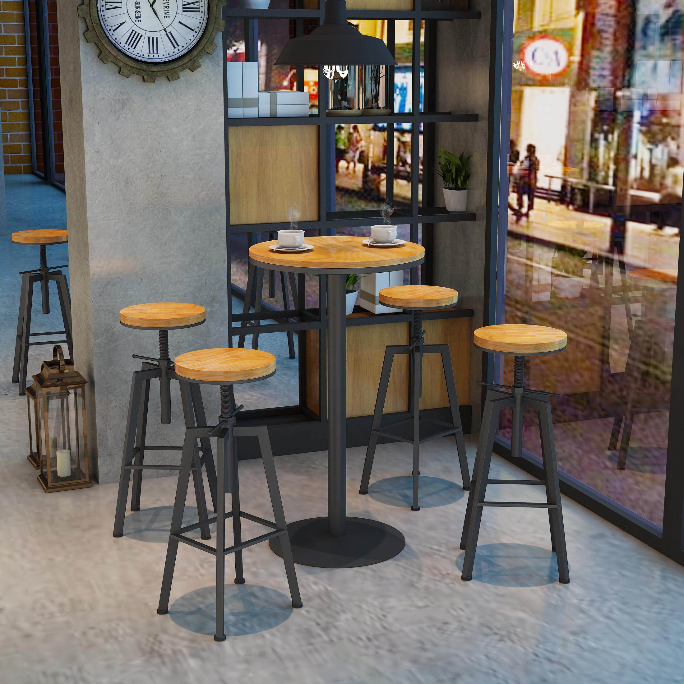 高脚桌吧台椅实木欧式铁艺酒吧椅吧凳现代简约椅子 高脚凳 吧台椅