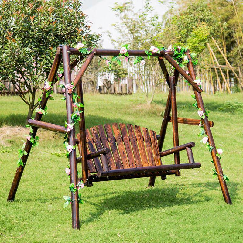 户外摇椅室外庭院吊椅防腐木家用阳台双人吊椅网红别墅花园荡秋千