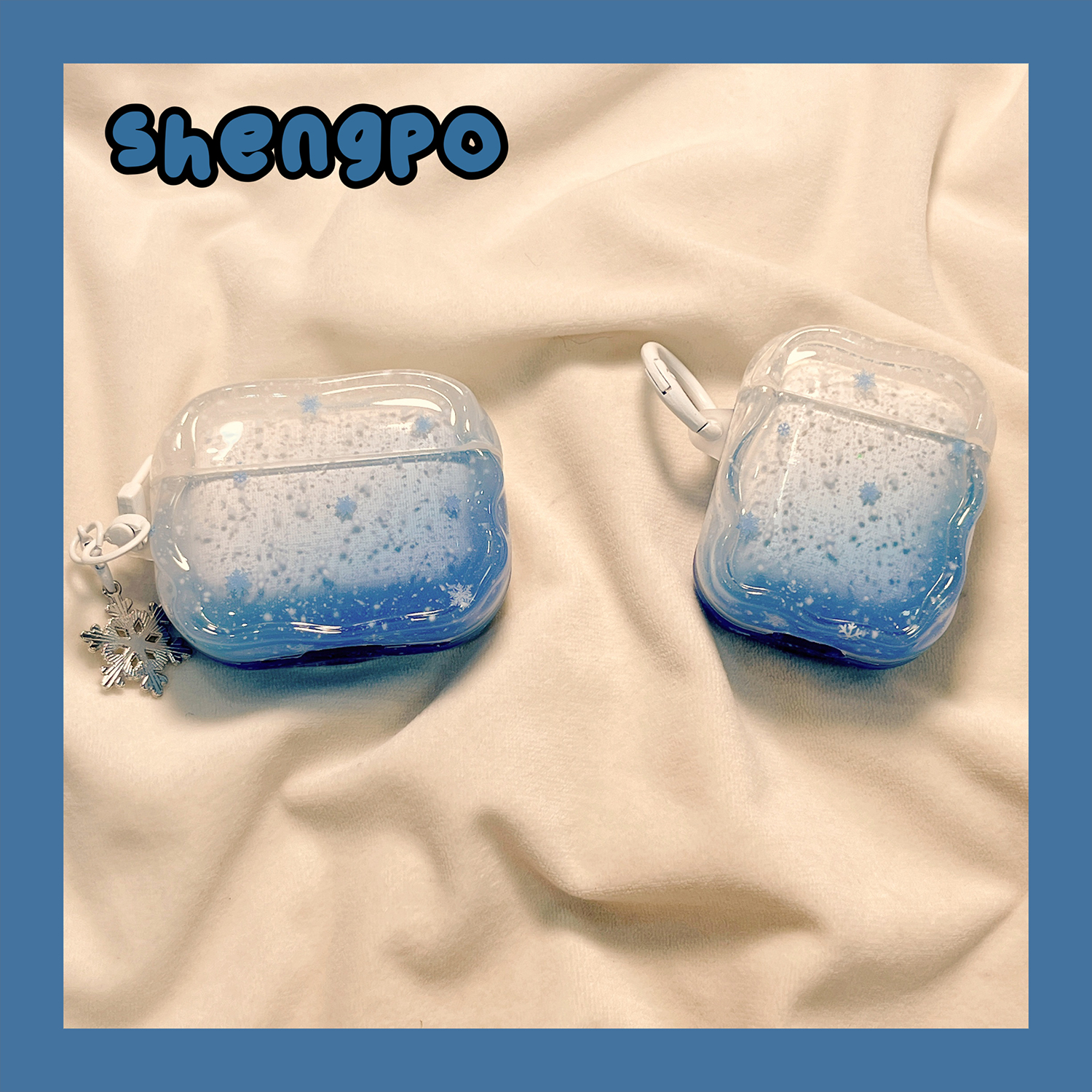 ins风晕染蓝色雪花耳机套新款