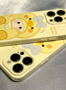 胜珀 油画黄色卡通可爱小鸭子适用iphone14promax苹果13手机壳迷你11新款14pro女12小众15pro防摔全包保护套