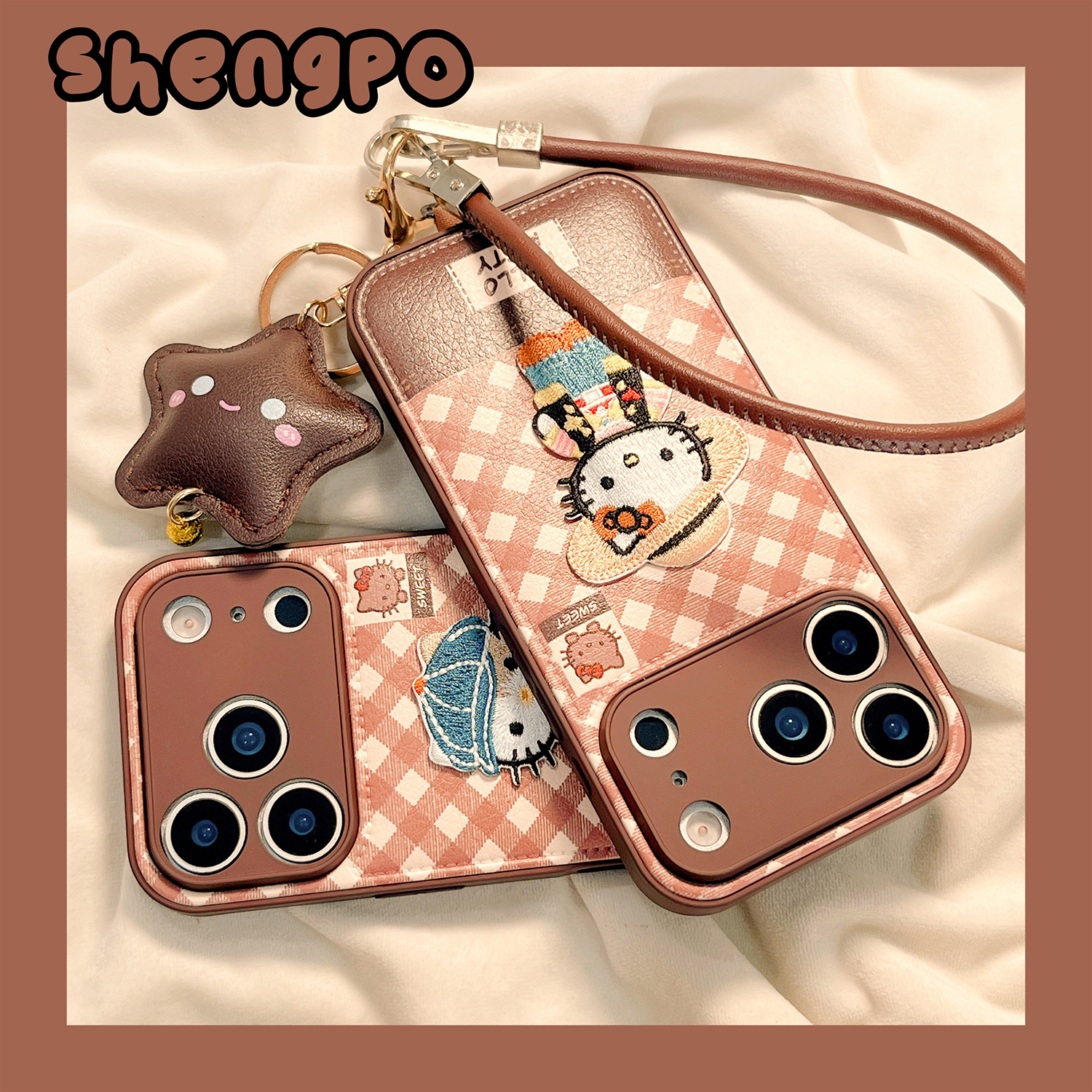 可爱刺绣hellokitty手机壳皮质