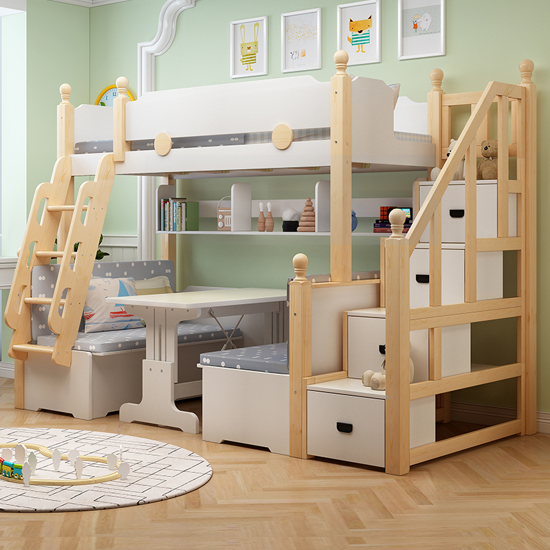 上床下桌全实木多功能上下床组合床高低床书桌床一体儿童床子母床