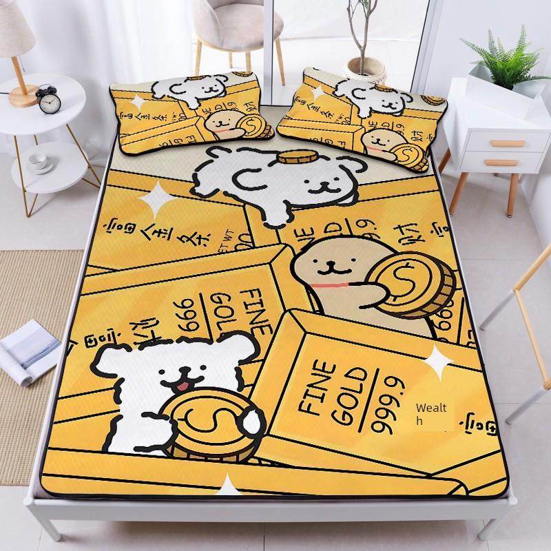 夏季可爱卡通线小狗冰丝垫三件套儿童卧室可洗可折叠垫1.5米