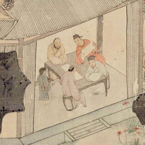 文徵明东园图卷 传统山水画长卷临摹绢布画稿 中式装饰画艺术画心