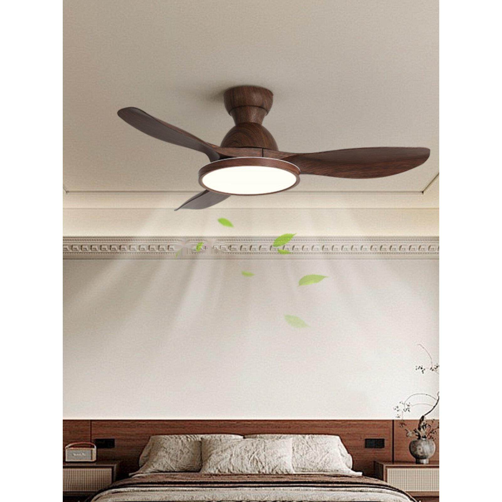 风扇灯客厅餐厅42寸大风力覆古胡桃木纹覆古静音一体式护眼电扇灯