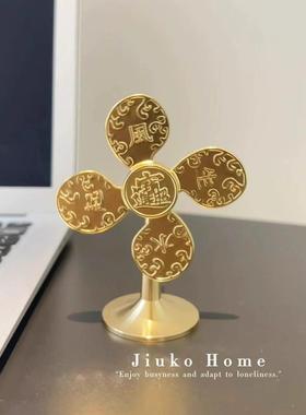 黄铜风生水起摆件创意财源滚滚开 运小风车上班族工位桌面招财装