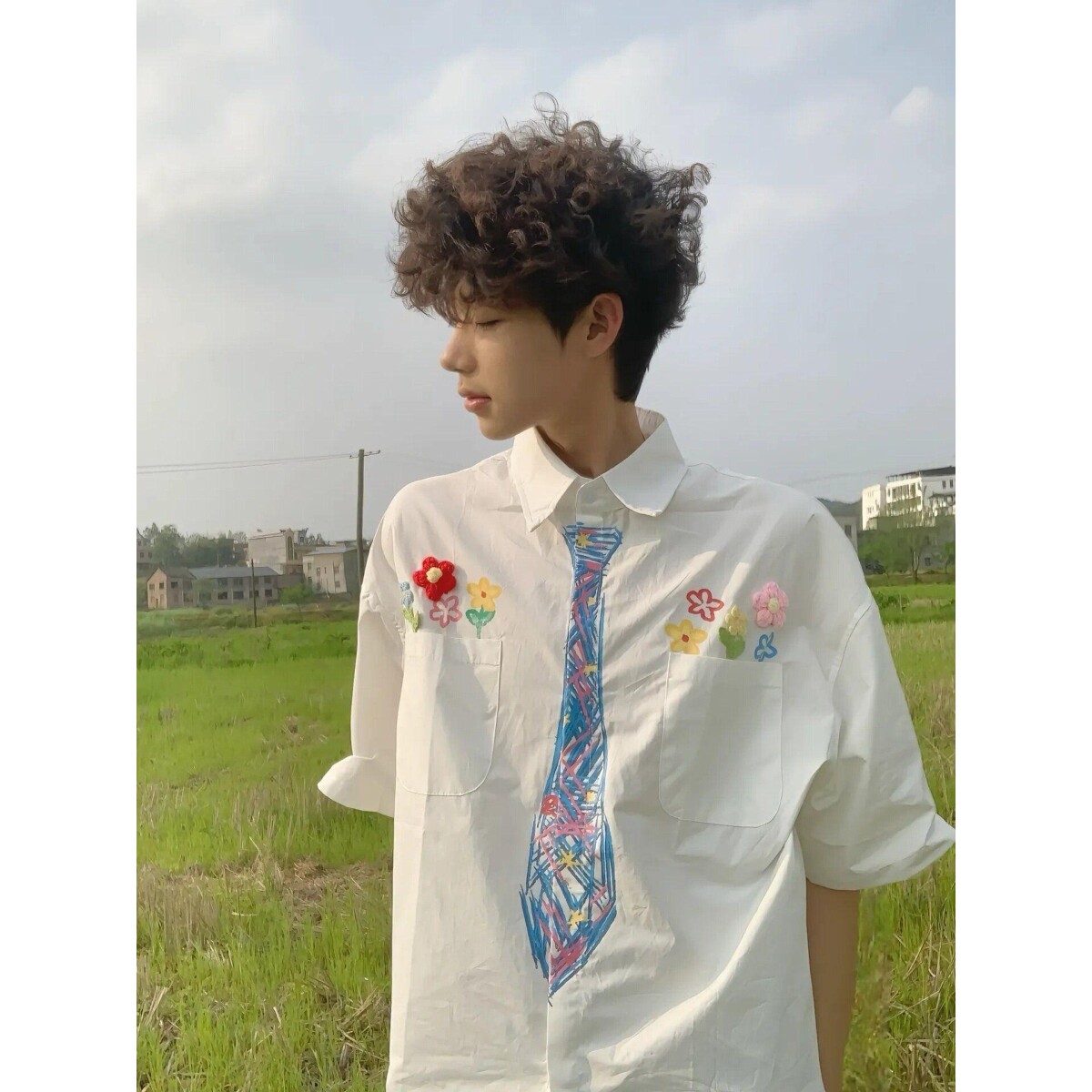 日系文艺小清新花朵刺绣全棉白衬衫女春秋韩范秋打底衫休闲上衣潮