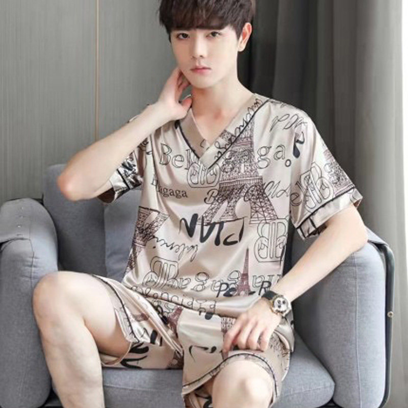 大码睡衣男200斤250斤夏季款冰丝绸子汗蒸服男士短袖男装热天宽松图片