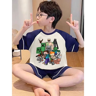 2026新款儿童睡衣男童短袖纯棉夏季青少年男孩我的世界家居服套装