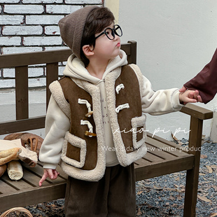 全棉纯棉男童加绒套装秋冬2025新款儿童装冬装衣服宝宝冬季卫衣马