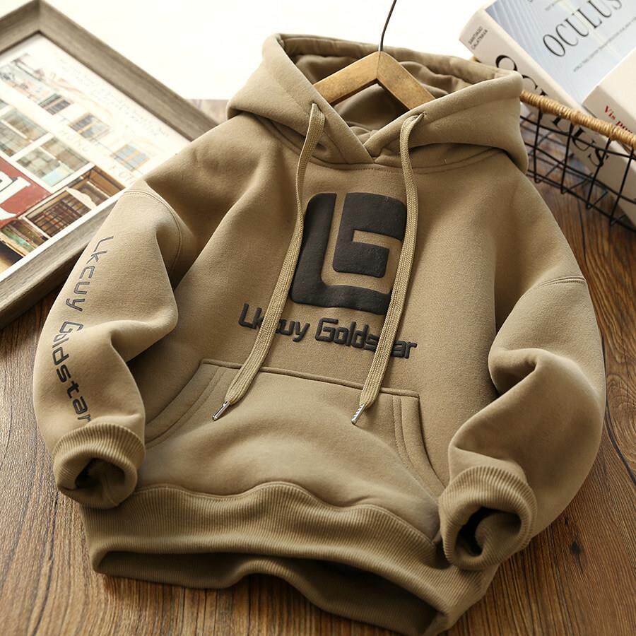 男童加绒连帽卫衣秋冬装2024新款儿童加厚保暖套头衫中大童上衣潮