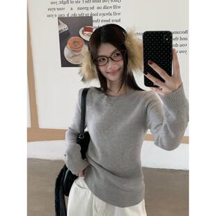 灰色毛衣女冬季加绒加厚打底衫2025新款秋冬内搭高级感上衣