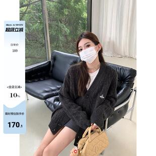 Hhyii 【现货】 V领开 衫毛衣女外套春秋新款慵懒感宽松针织上衣