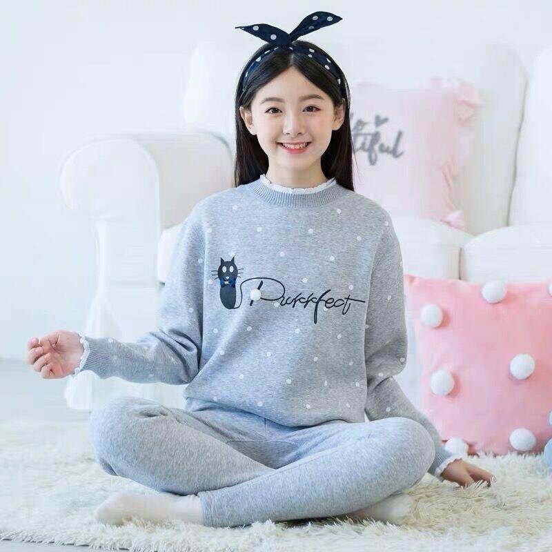 保暖内衣女套装加绒加厚纯棉少女初中高中学生秋衣秋裤女大童女孩