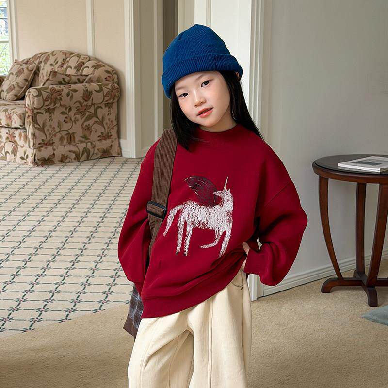 女童洋气马年个性时髦卫衣儿童宝宝冬季加厚加绒保暖上衣潮