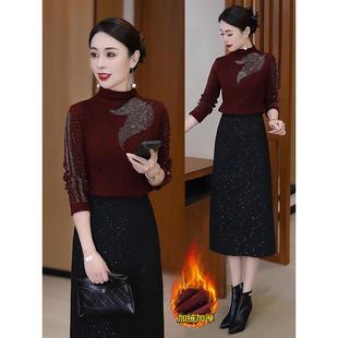 2024秋冬时尚女热钻石底衬衫新款洋气高底保暖内半高领羊毛衬里上