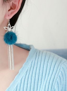 波西米亚毛毛水钻流苏耳