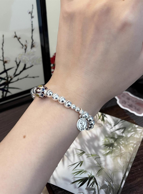 ESEELMI 999纯银平安喜蛇年上上签银手链女款本命年招财手饰