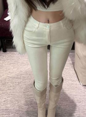 自带丰胯垫白色高腰弹力紧身显瘦提臀九分小脚铅笔锁边牛仔裤女