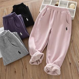 洋气童装2025秋冬款儿童男女童薄绒运动裤宝宝中大童加绒束口卫裤