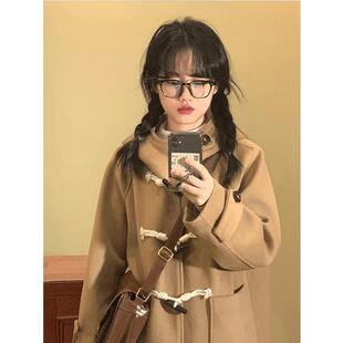 加厚牛角扣呢子大衣女毛呢外套冬季冬天超好看小个子赫本风高级感