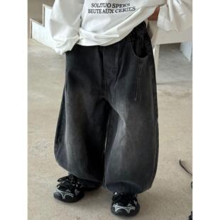 男童黑色牛仔裤春秋新款儿童覆古宽松弯刀裤韩版帅气男孩秋装裤子