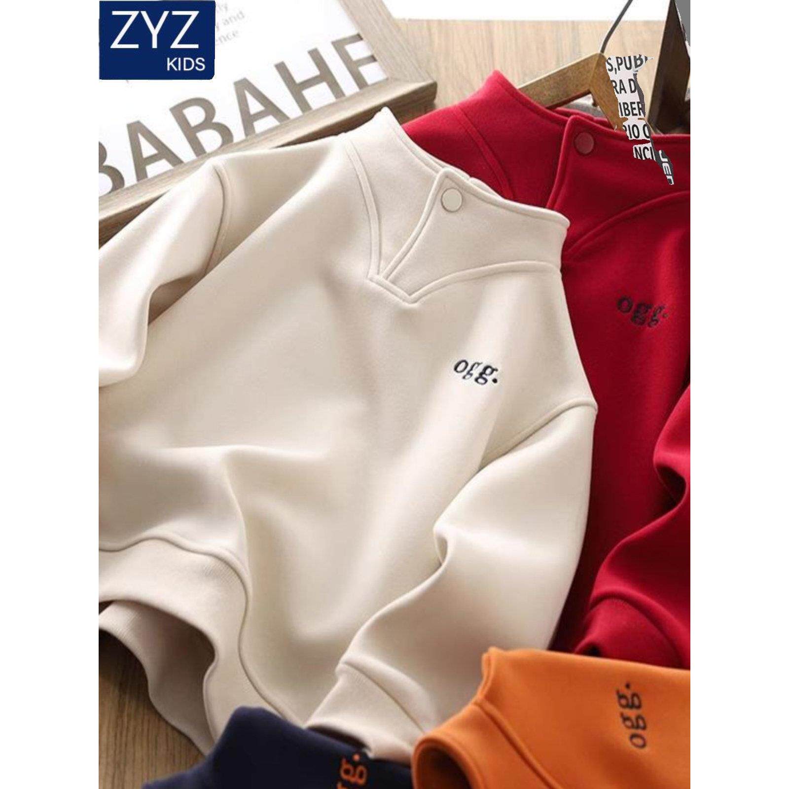 男童冬季加绒保暖卫衣2025年新款中大童儿童洋气红色本命年拜年服