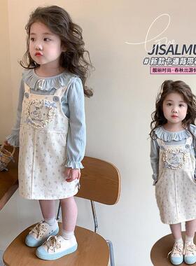 女童秋装洋装长袖2025新款洋派春秋款儿童碎花打底抱婴袋裙子套装
