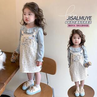 女童秋装洋装长袖2025新款洋派春秋款儿童碎花打底抱婴袋裙子套装