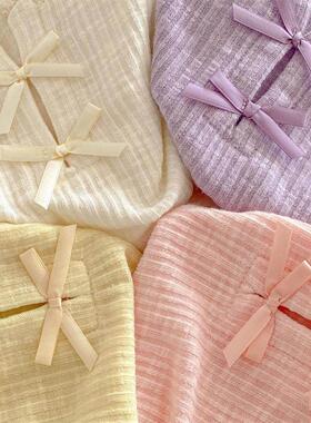 韩版打底衫2025女童秋装女宝宝洋气蝴蝶结长袖T恤婴幼儿纯色上衣