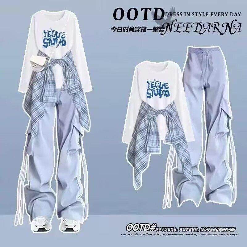 初中生大童一整套女秋季2025新款长袖T恤衬衫+时尚工装裤三件套装,童装/婴儿装/亲子装,套装,淘宝优惠券,粉丝福利购,淘宝优惠卷