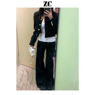 黑色低腰微喇牛仔裤女2025秋季新款垂感不贴腿小个子直筒喇叭裤子