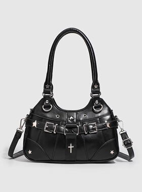 Y2K辣妹单肩斜挎手提包铆钉扣复古机车包痛包亚文化 无题notitle