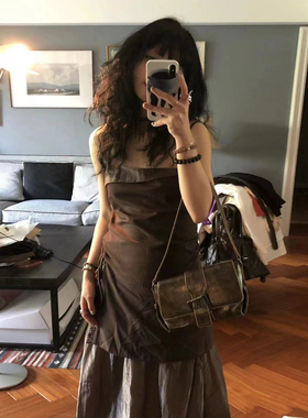 美式复古咖色单肩斜挎腋下包荔枝纹小众手提包学院风 无题notitle