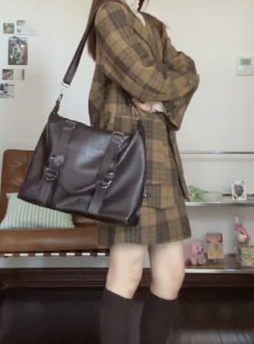 美式复古单肩斜挎手提托特包大容量美拉德包包大学生 无题notitle