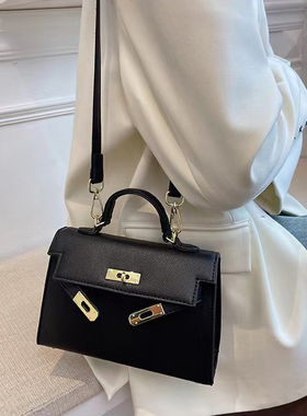 黑色凯莉包手提单肩斜挎包小众设计感大学生包包 无题notitle