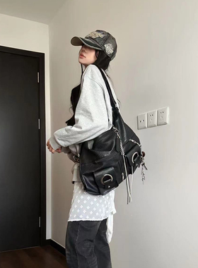 白色双肩包单肩斜挎大容量软皮荔枝纹高级感包包百搭 无题notitle